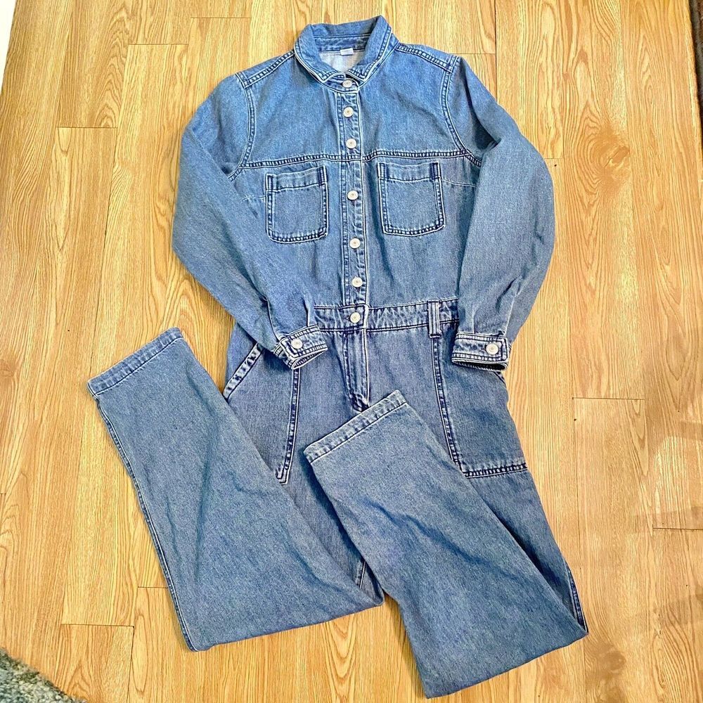 Old Navy Overalls Jumpsuit Coveralls Denim XS‎ Cute Button Up Jean Romper D